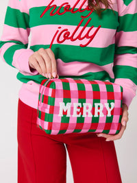 CARA CHECKERED "MERRY" ZIP POUCH,MULTI