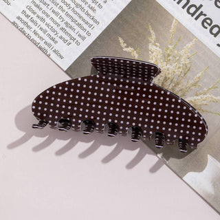 Retro Polka Dot Curved Hair Claw - Brown