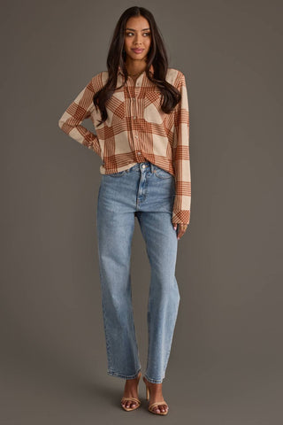 Cream & Rust Plaid Button Up