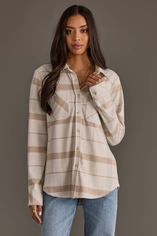 Cream, Tan & Gray Plaid Button Up