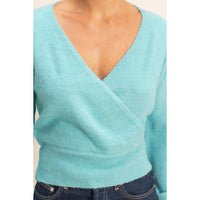 Avery Surplice V Neck Sweater- Green