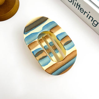 Matte Color Oval Hair Clip - Blue & Brown