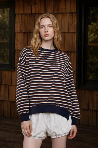 Willow Wide Striped Crew Neck Top -Navy