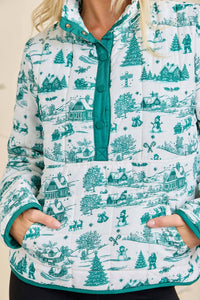 Winter Village Print Puffer Jacket – Holiday Outerwear
