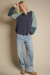 Eva Oversized Floral & Stripe Casual Knit Top