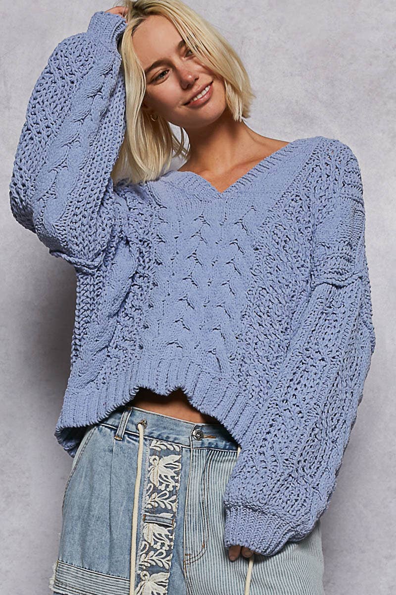 Victoria V-neck semi cropped top chenille sweater