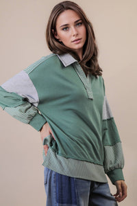 Color Block Solid & Stripe Casual Knit Top