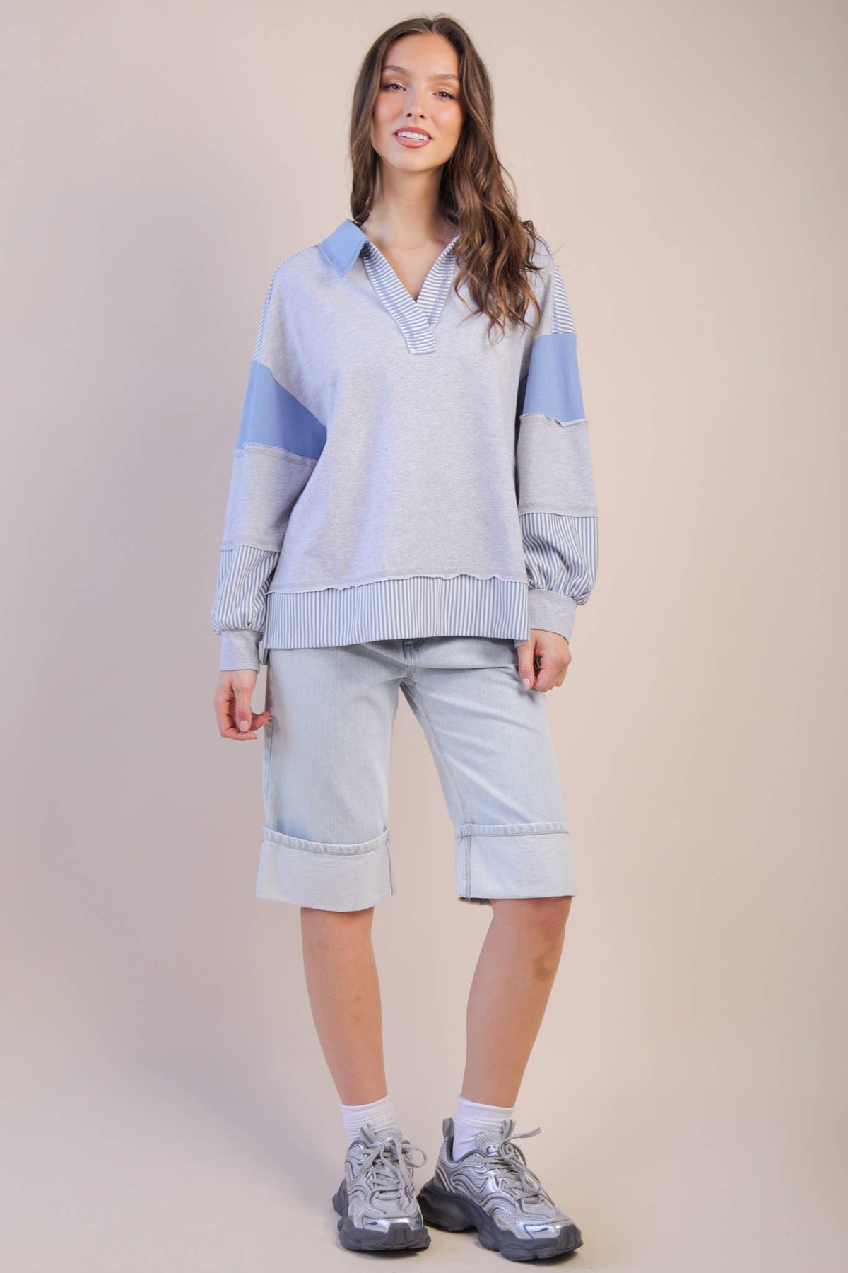 Color Block Solid & Stripe Casual Knit Top