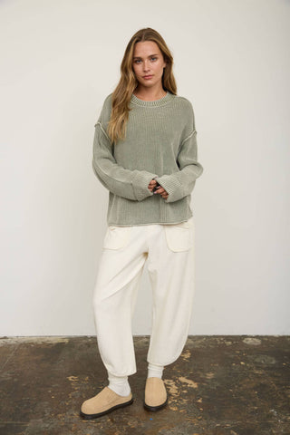 Werner Ribbed Crew Neck Sweater - Olive