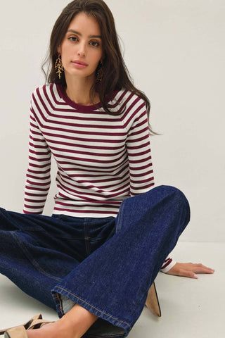 Stacy Striped Sweater - Wine