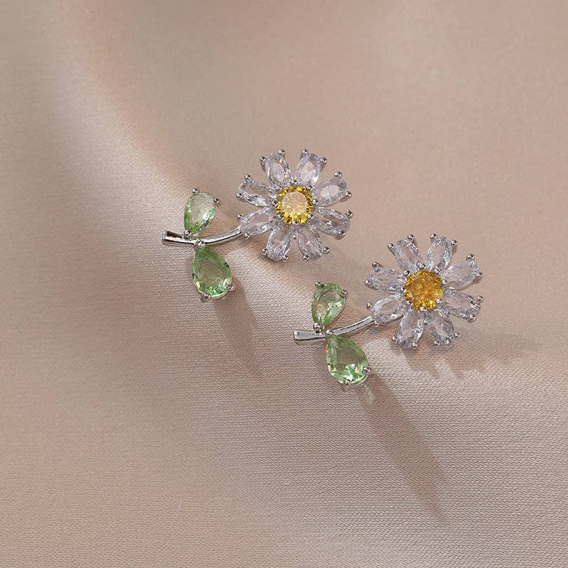 Color Gemstone Sunflower Stud Earrings in Stainless Steel