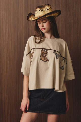 Rodeo Graphic Short Sleeve Top - Taupe