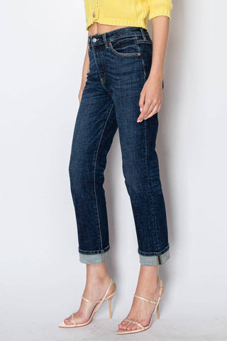 Artemis Cuffed Straight Jeans - Dark Wash