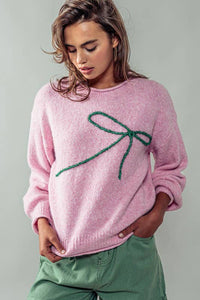 Bow Charm Knit Sweater - Pink