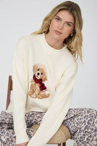 Intarsia Puppy Crew Neck Sweater