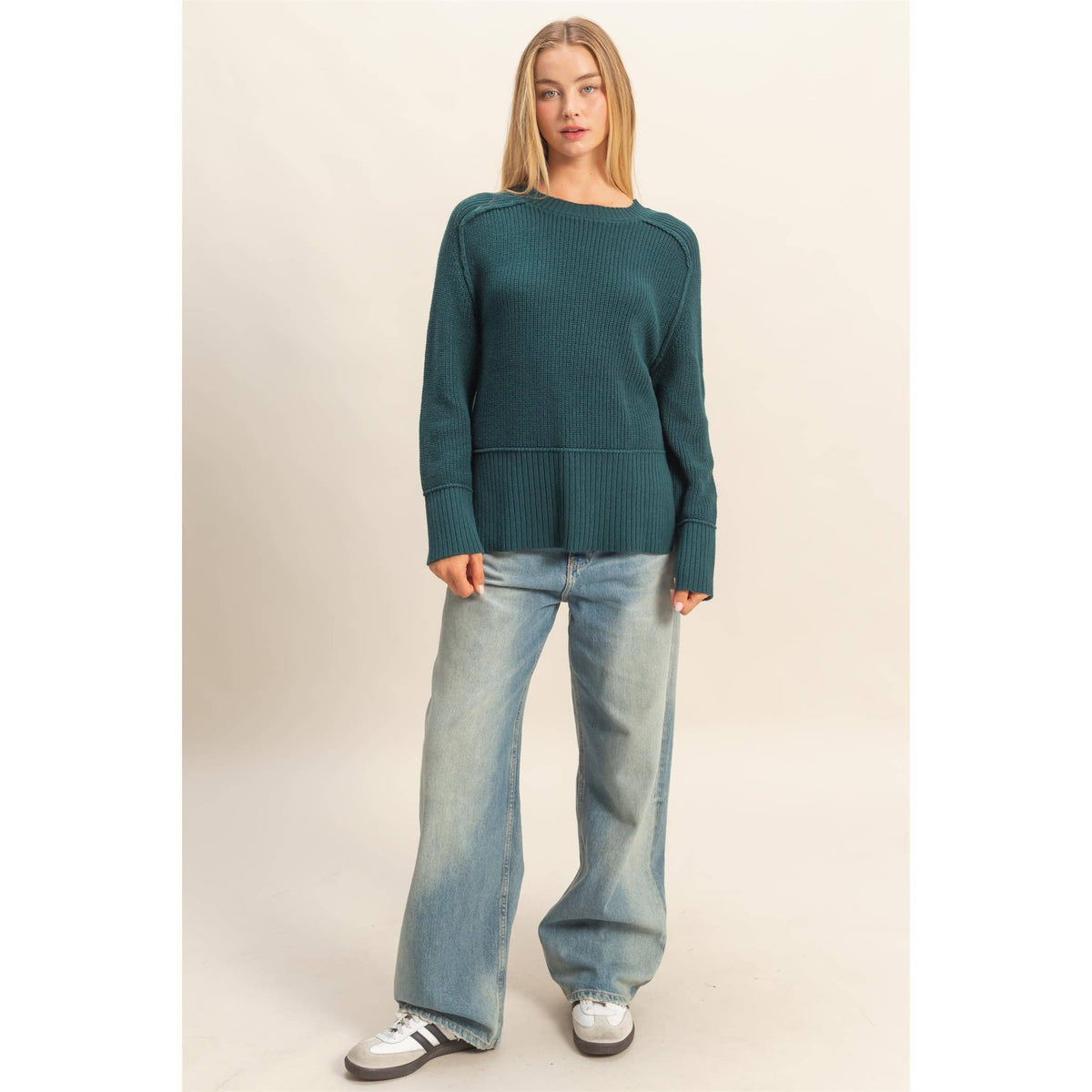Raglan Long Sleeve Side Slit Sweater