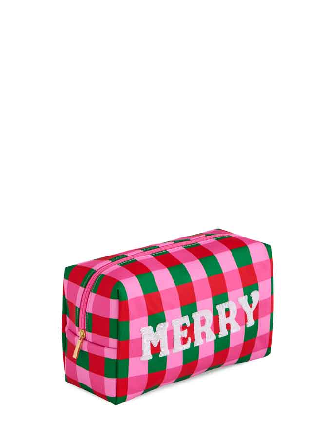 CARA CHECKERED "MERRY" ZIP POUCH,MULTI