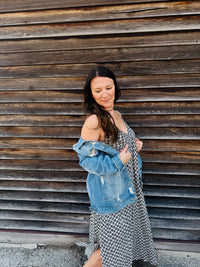 Midnight Whimsy Printed A-Line Maxi Dress