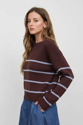 Brynn Striped Crew Neck Sweater - Brown