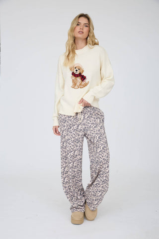 Intarsia Puppy Crew Neck Sweater