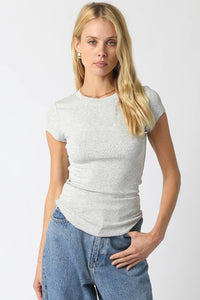 Serena Ribbed Cap Sleeve Top - Heather Gray