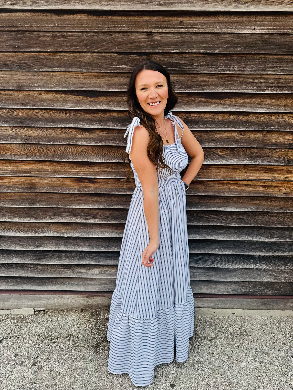Striped Smocked Bodice Poplin Dress
