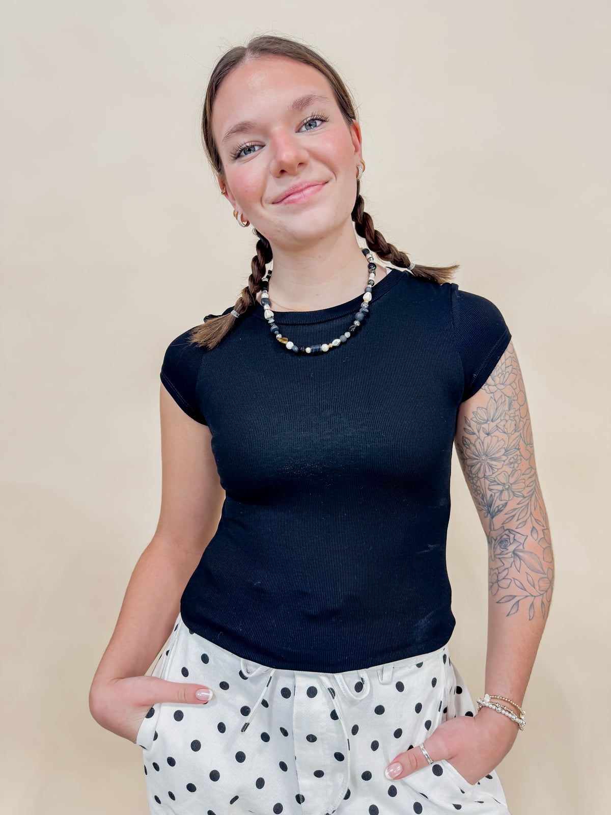 Serena Ribbed Cap Sleeve Top - Black