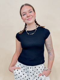 Serena Ribbed Cap Sleeve Top - Black