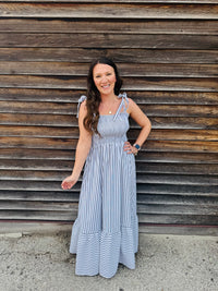 Striped Smocked Bodice Poplin Dress