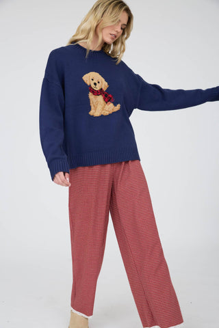 Intarsia Puppy Crew Neck Sweater