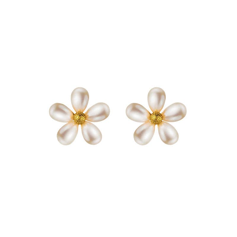 Dainty Pearl Flower Stud Earrings in 925 Sterling Silver