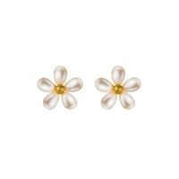 Dainty Pearl Flower Stud Earrings in 925 Sterling Silver