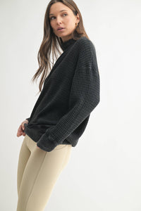 Chunky Waffle Mineral Wash Mock Neck Sweater
