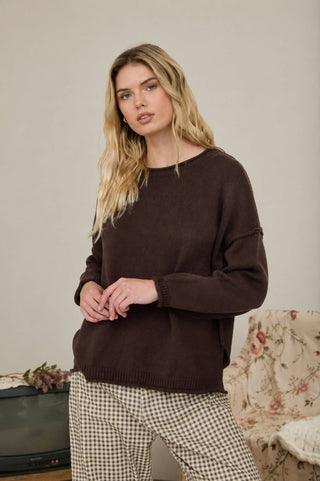 Rory Crew Neck Sweater - Chocolate Brown