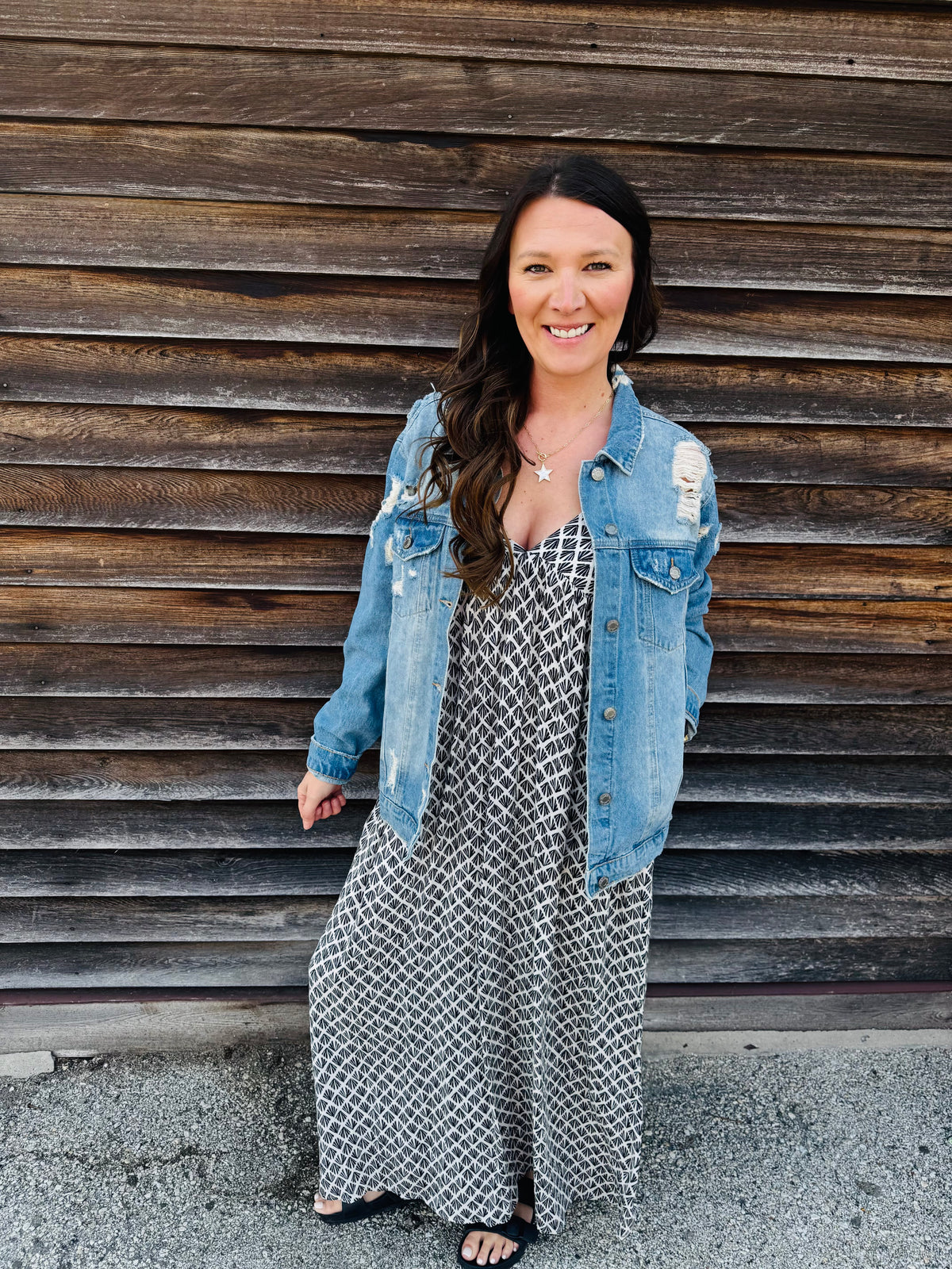 Midnight Whimsy Printed A-Line Maxi Dress
