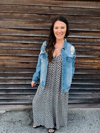 Midnight Whimsy Printed A-Line Maxi Dress