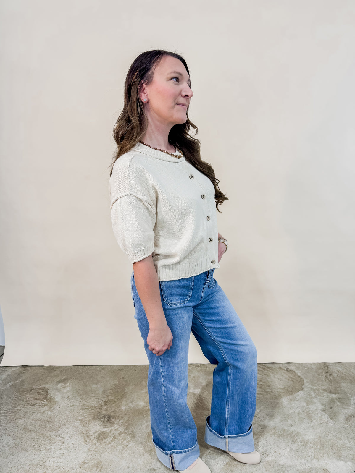 Risen High Rise Wide Leg Cuffed Jeans