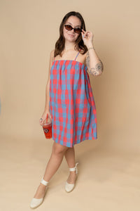 Womens checkered plaid mini shift dress for summer
