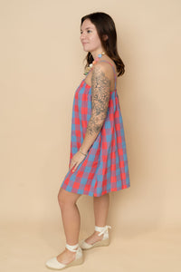 Colorful checkered plaid mini shift dress for summer
