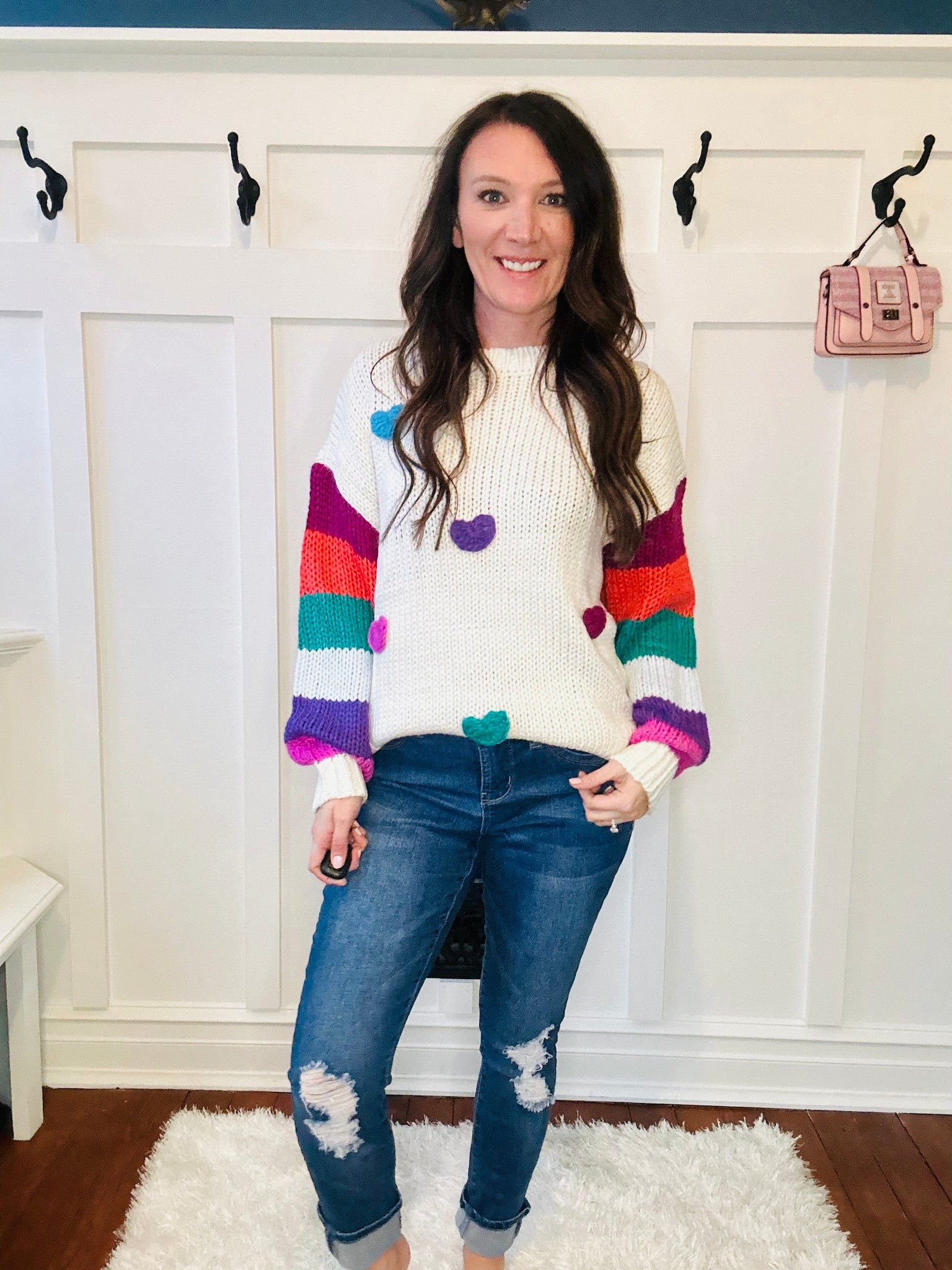 Mia Crochet Striped Heart Sweater Wild Lavender Boutique
