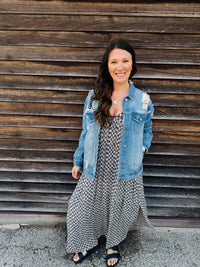 Midnight Whimsy Printed A-Line Maxi Dress