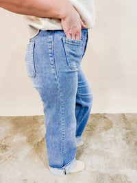 Risen High Rise Wide Leg Cuffed Jeans