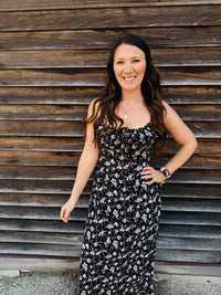 Floral Tie Front Spaghetti Strap Midi Dress