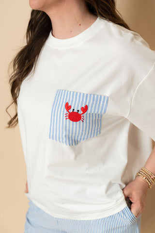 Crab pocket coastal tee for women