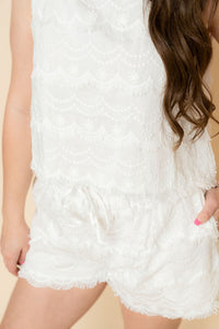 White halter tank top for women paired with matching shorts for a cute boho set for women