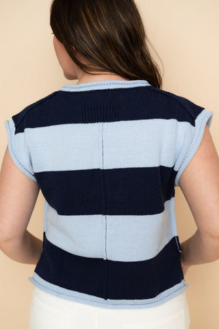 Navy striped knit sweater tank top for women for summer