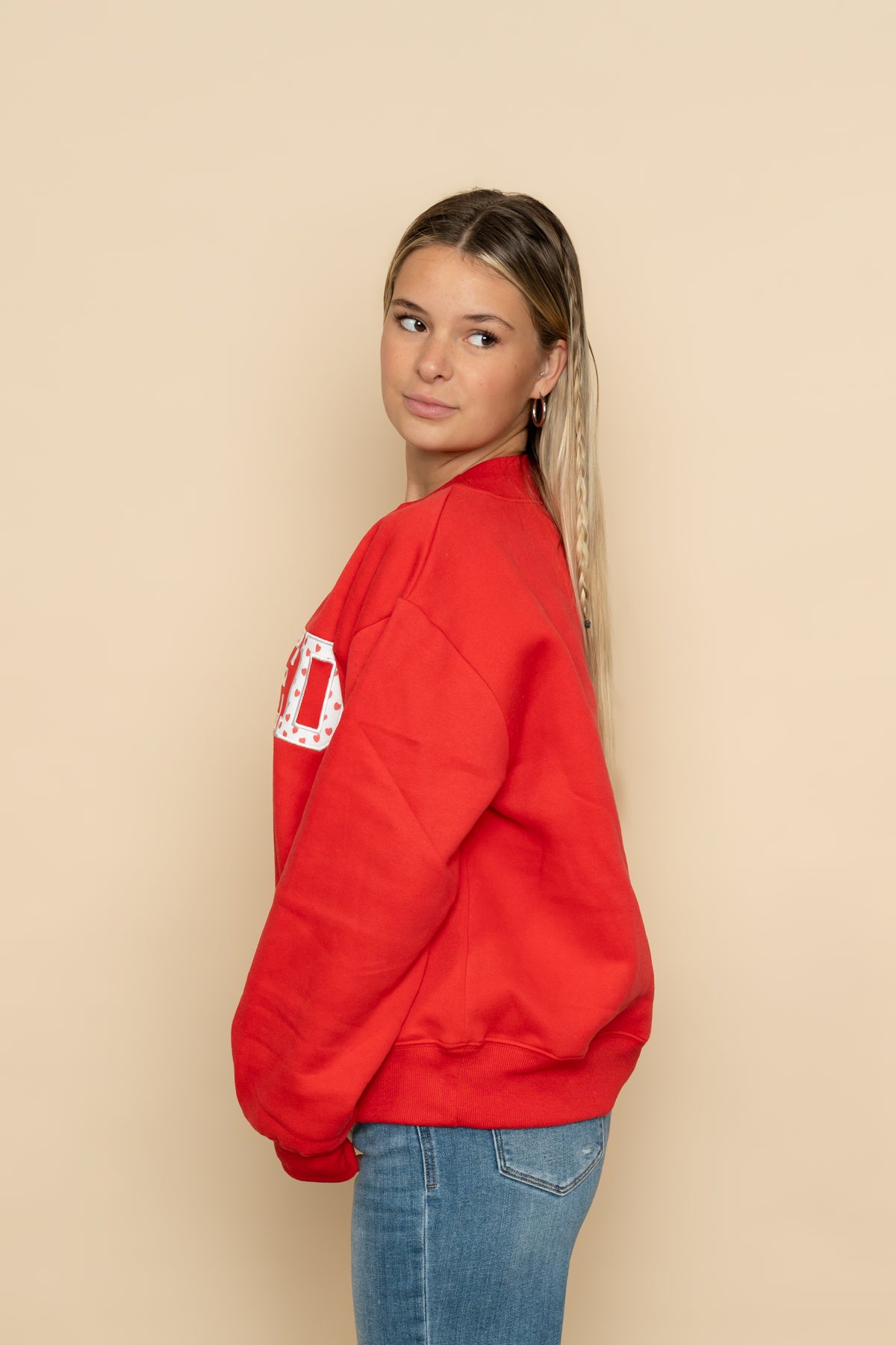 Loved Mock Neck Sweatshirt - Red