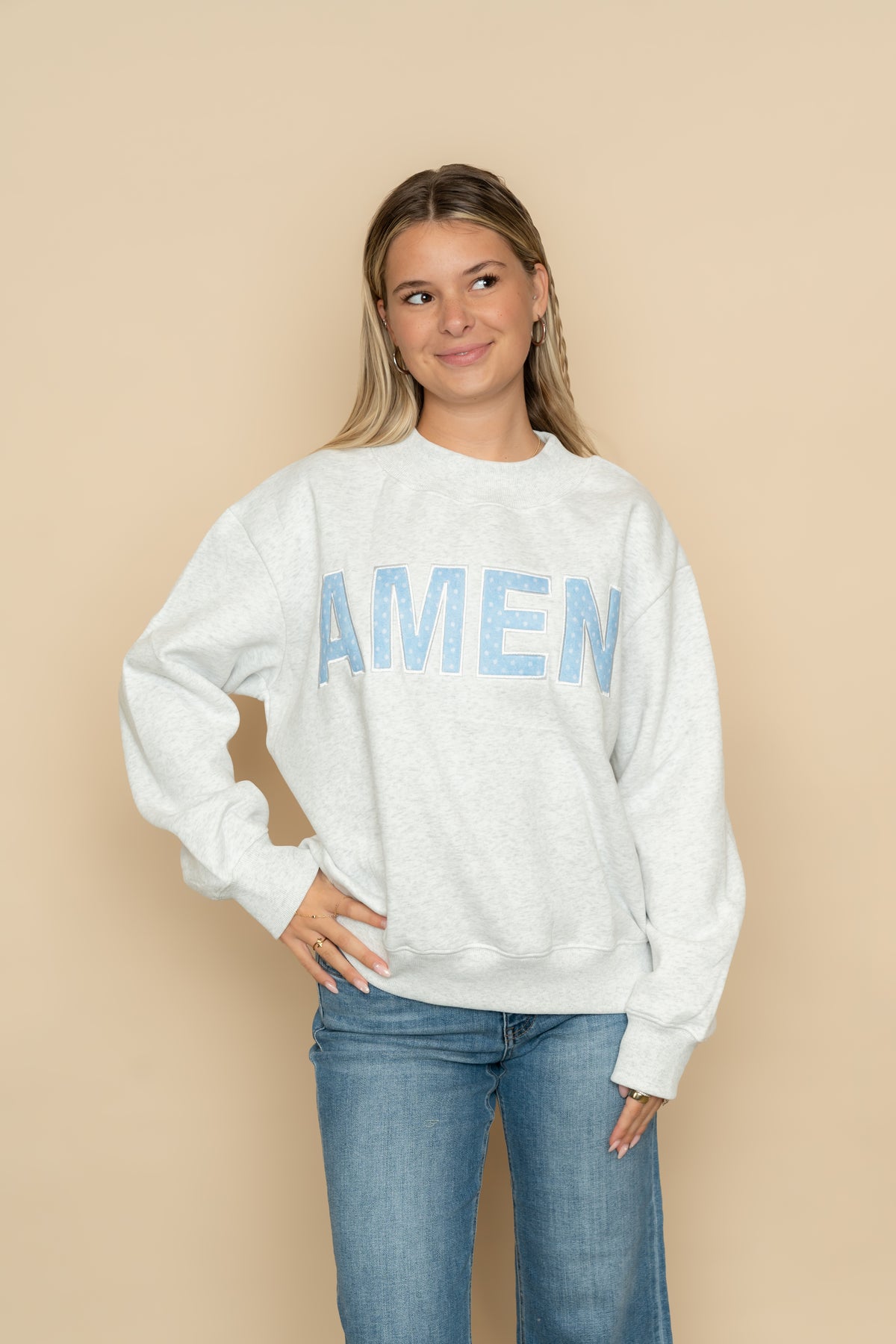 Amen Mock Neck Sweatshirt - Heather Gray