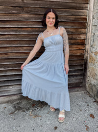 Baby Blue Spaghetti Strap Tiered Midi Dress
