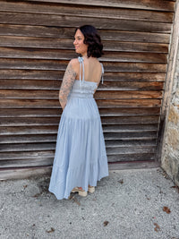 Baby Blue Spaghetti Strap Tiered Midi Dress